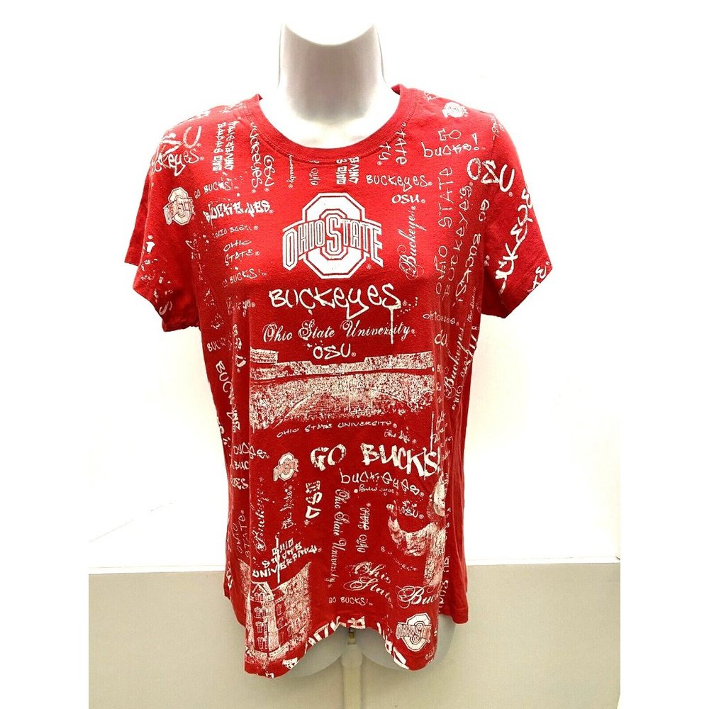 Rare Vintage OHIO STATE all Over Print T Shirt Buckeyes Brutus Red Womens Large